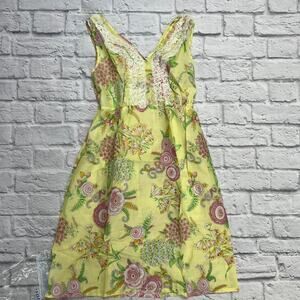 Lady Serena Yellow Floral Nightgown House Dress Size S Lace Vintage 60s 70s New